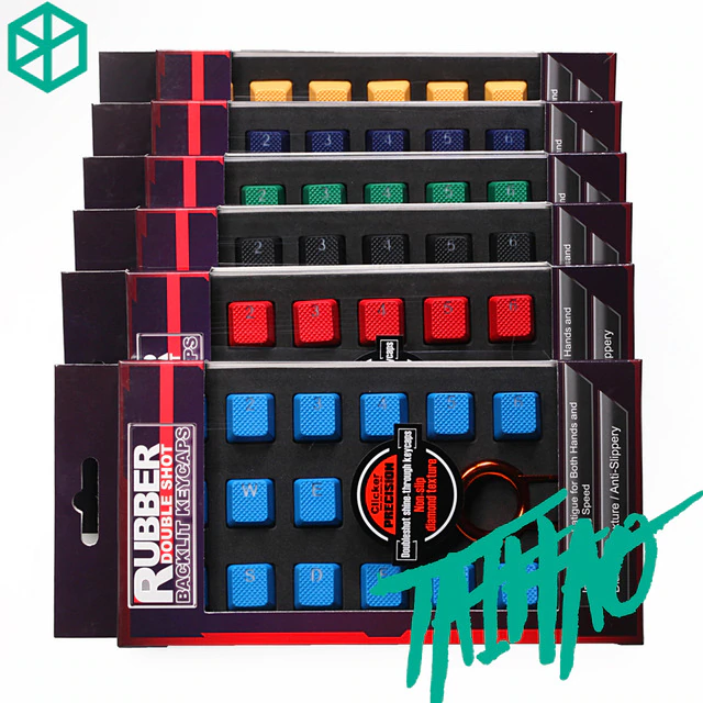 taihao Rubber Gaming Keycap Set Rubberized Doubleshot Keycaps Cherry MX Compatible OEM Profile shine-through Set of 18 keycaps - KPrepublic